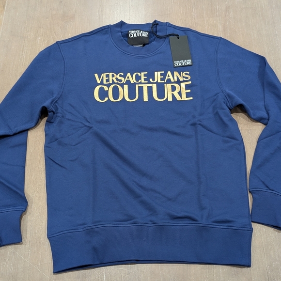 Mens Versace Jeans Couture Logo Fleece Crewneck Sweatshirt Navy XL